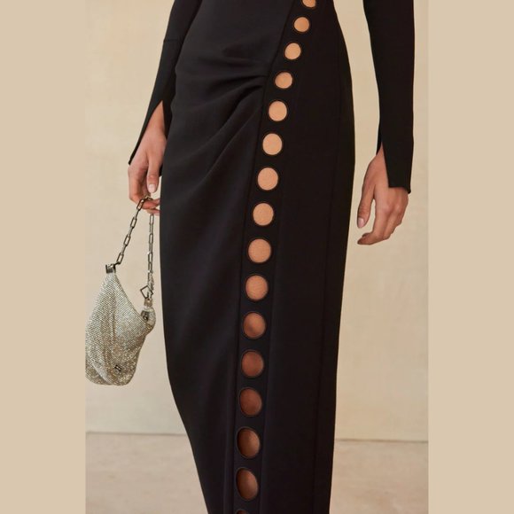 Cult Gaia Capri Maxi Dress Black Off-the-shoulder Cut-out Detachable Long Sleeve - Picture 2 of 14